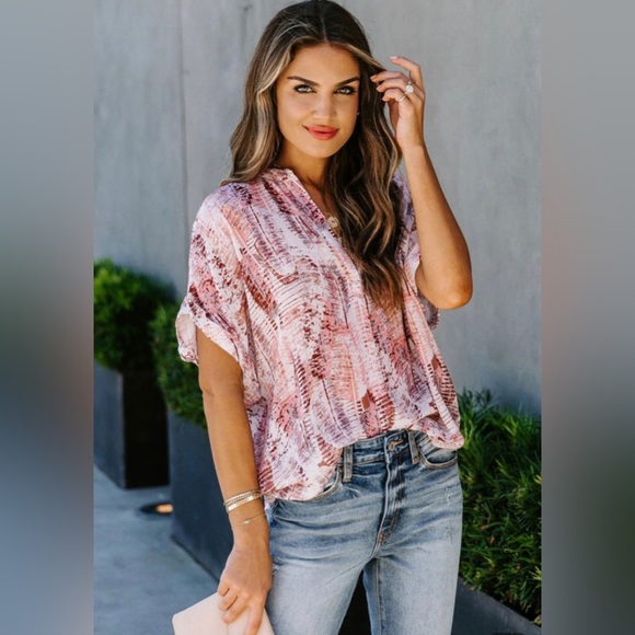 Tops - Light Pink Toss and Tumble Short Sleeve Pocket Top